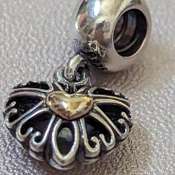 Pandora Filled With Love Heart Sterling Silver & 14K Gold Dangle Bead - Picture 4 of 13